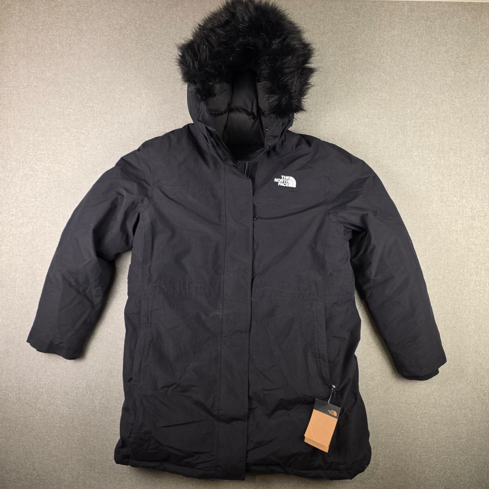 The North Face Womens XXL Arctic Parka II Black Faux Fur Hooded Winter Coat